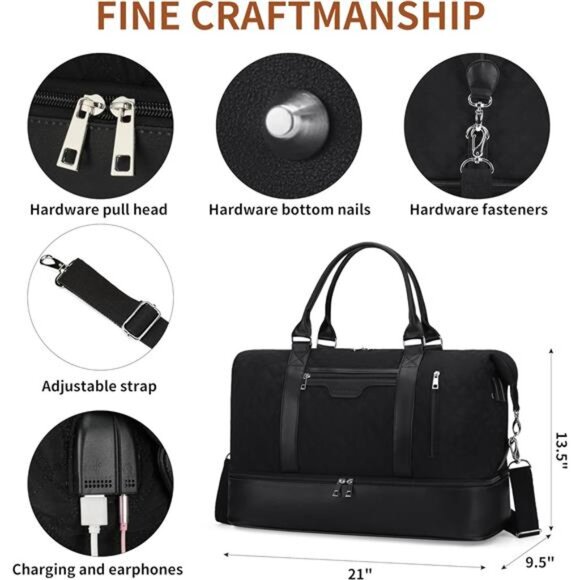 Weekender Bags For Women With Shoe Compartment Large Capacity Travel - Picture 3 of 6